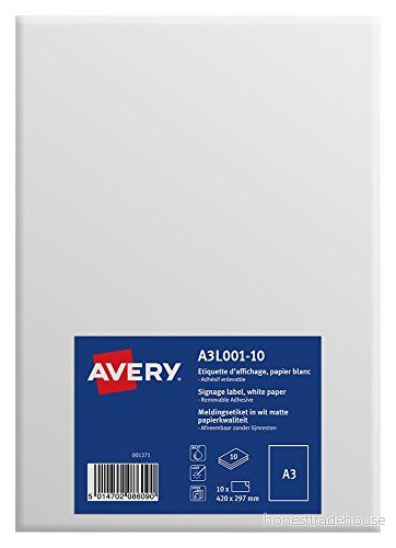 Avery A3 hållbara utskrivbara skyltar/A3 skylt, matt vit, 297 x 420 mm, förpackning med 10 5014702086090