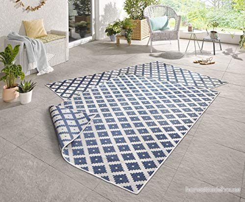 bougari Inomhus och utomhus Wenmatta Nizza blå kräm, 80 x 150 cm 4260525253718