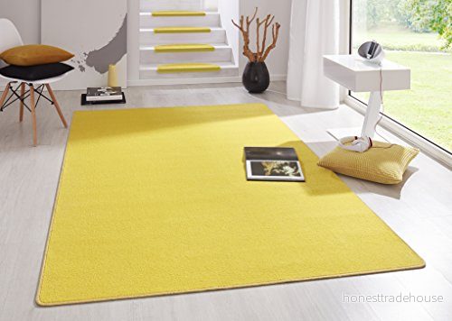 Hanse Home inomhatta Fancy vardagsrumsmatta enfärgad modern velourmatta för matsal, vardagsrum, barnrum, hall, sovrum, kök gul, 200 x 280 cm 4260482449803