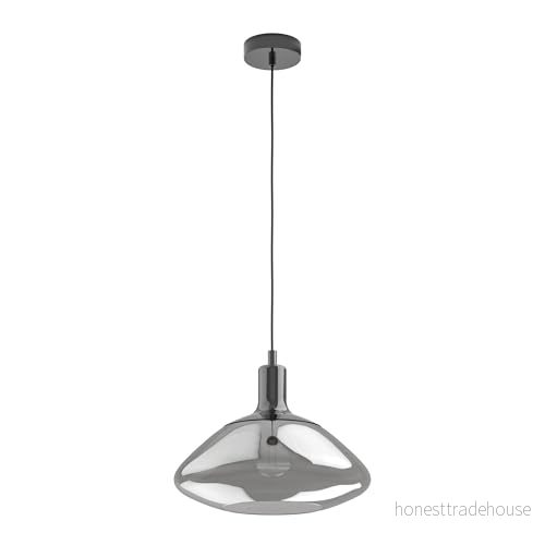 EGLO hängande lampa Torrontes, pendelbelysning matbord av metall i nickel nero och rökt glas svart transparent, matrumslampa, E27 uttag, Ø 35 cm 9002759982911