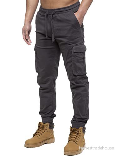 989Zé ENZO Cargo Combat Jeans för män, elastisk midja, manschettbyxor, joggingbyxor, Grå, 42 SE 5056338565266