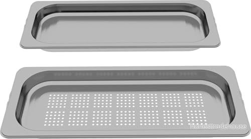Bosch HEZ66D52, 2 ångbehållare av rostfritt stål (perforerade, operforerade) för ugnar och kompaktugnar, 35 x 454 187 mm, diskmaskinssäker, 4242005328581