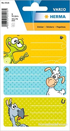 Herma 5516 boketiketter "Witzfiguren" självhäftande häftetiketter med motiv för skolan barn, flickor och pojkar, 9 skoletiketter 4008705055161