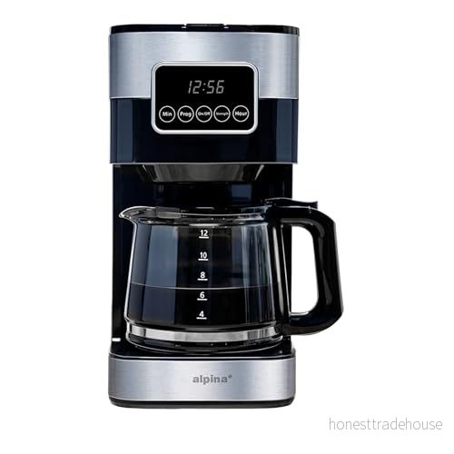 alpina Kaffemaskin 900 W - filterkaffe 1,5 l/12 koppar fördröjningsfunktion värmehållningsplatta digital display svart 8711252473475