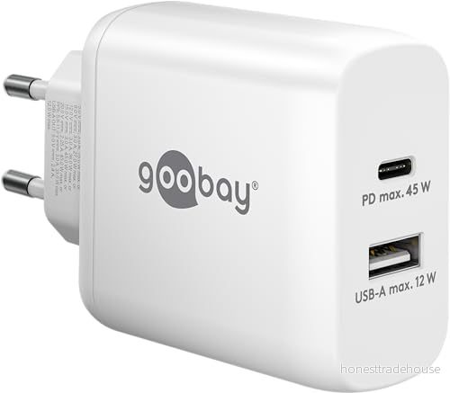 Goobay 65412 Dual laddare 45 W/USB C och USB A snabbladdare, strömförsörjning/laddningsadapter med 2 portar/laddare för mobiltelefon, iPad, surfplatta etc. 4040849654121