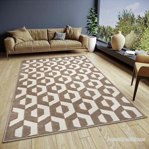 HANSE Home Hexa Design matta vardagsrum platt väv modernt, geometriskt diamantmönster, skandinavisk stil, vardagsrumsmatta, för matsal, barnrum, hall gräddvit brun, 133 x 190 cm 4068226001368