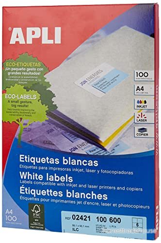 Apli 707611 låda med 100 vita etiketter för skrivare 99.1X93.1 8410782024217