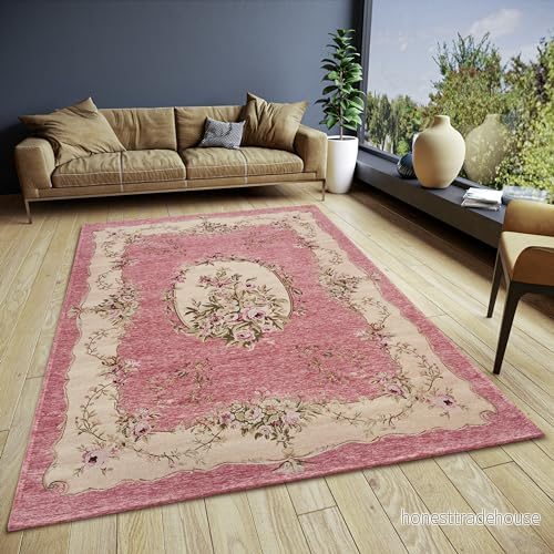 HANSE Home Asmaa design matta orientalisk platt tyg vintage blommönster halkfri undersida, högkvalitativ vävd för vardagsrum, sovrum, matsal, hall rosa beige, 75 x 150 cm 4068226000316
