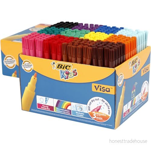BIC Kids Visa filtpennor, fin spets, mycket levande färgpennor, tvättbara markörer, tillbaka till skolmaterial, 288 pack 3086123286054