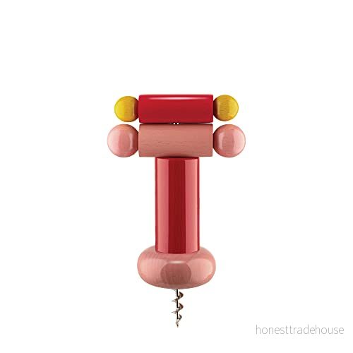 Alessi ES17 2 korkskruv av bokträ, röd, gul och rosa 100 values kollektion, stål 8003299455461