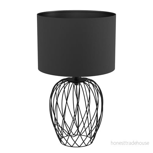 EGLO bordslampa Nimlet, 1 glödlampa bordsbelysning skandi, monokrom, sänglampa av textil och metall i svart, vardagsrumslampa, lampa med strömbrytare, E27 uttag 9002759436537