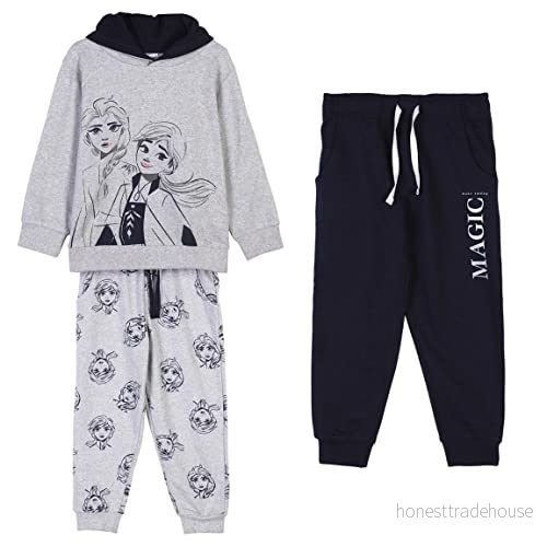 CERDÁ LIFE'S LITTLE MOMENTS Frozen II 3 Piece Chandal Sweatshirt Set och två byxor officiell Disney licens, Grå, Normal för flickor, Gris, 7 8 år 8445484197013