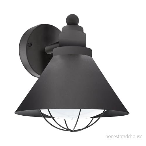 EGLO Utomhusvägglampa Barrosela, 1 glödlampa utomhuslampa, vägglampa av galvaniserat stål, färg: svart, fattning: E27, IP44 9002759948054