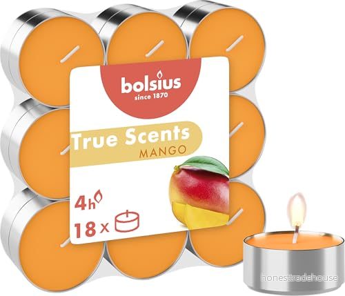 Bolsius True Scents Tealights Doftande i Aluminium Cup Mango Doft Set med 18 delar Orange Lång livslängd på 4 timmar Dekorativa ljus Vax rökfri 8717847151537