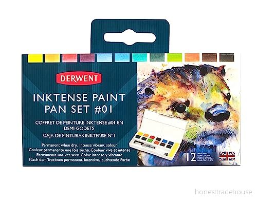 Derwent Inktense Set #1 Med 12 Färgpannor, Vattenlösliga Halvpannor, Perfekta För Att Måla, Färglägga Och Göra Hobbyprojekt På Papper Textil, Professionell Kvalitet, Kompakt Storlek (2302636) 5028252521512