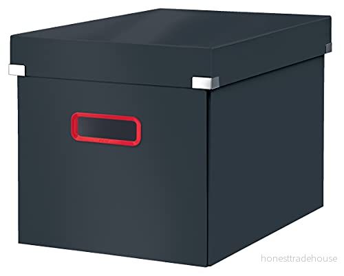Förvaringslåda Click & Store Leitz, Stor Hopfällbar Låda Med Lock, Tillverkad av Stark Kartong, För Hemmet / Arbetsplatsen, Cosy kollektionen, Mörkgrå, 534700 4002432128594