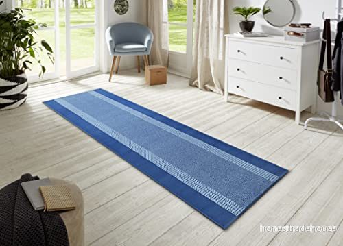 Hanse Home Matta löpare band 80 x 350 cm Gångmatta, mjuk kort lugg, matta, modern design, för hall, sovrum, barnrum, badrum, vardagsrum, kök, dekorativ gardin jeansblå 4260770246350
